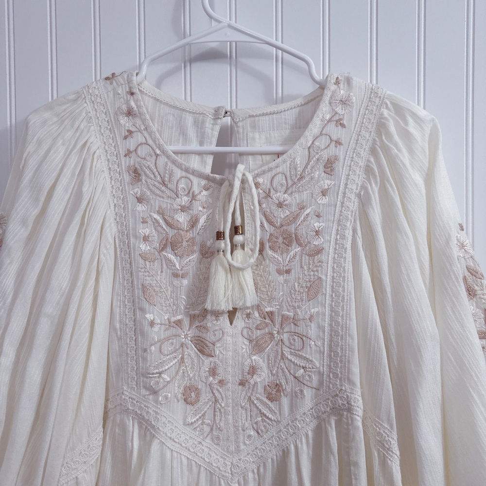 Anthropologie Viveka Embroidered Lace Puff Sleeve Mini Dress In Ivory White NWT - Picture 8 of 13